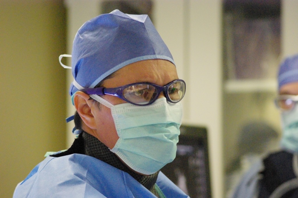 Center for Comprehensive Cardiovascular Care co-director Michael Lim, MD, performs a cardiac catherization in the Saint Louis University Hospital cath lab